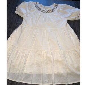 Old Navy Women's Smocked Peasant Top Cream Puff Sleeve Boho Dress L